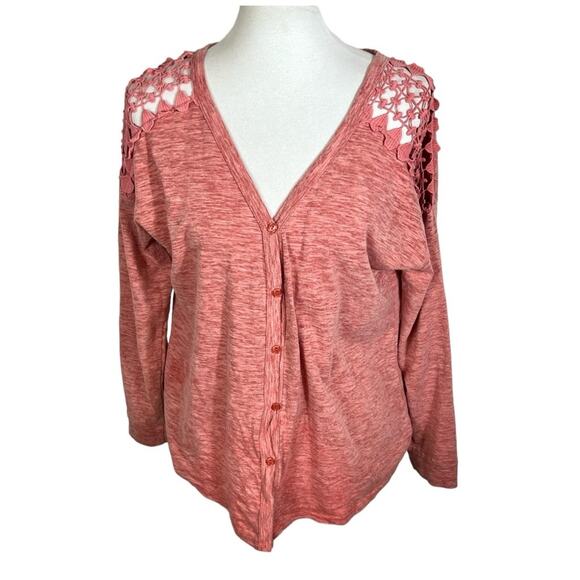 Venus Rose V Neck Crochet Lace Shoulder Button Down Cardigan Size M - Picture 1 of 6